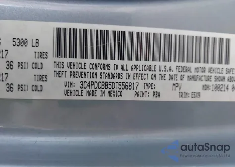 2013 Dodge Journey Sxt z USA, uszkodzony, nr VIN 3C4PDCBB5DT556817